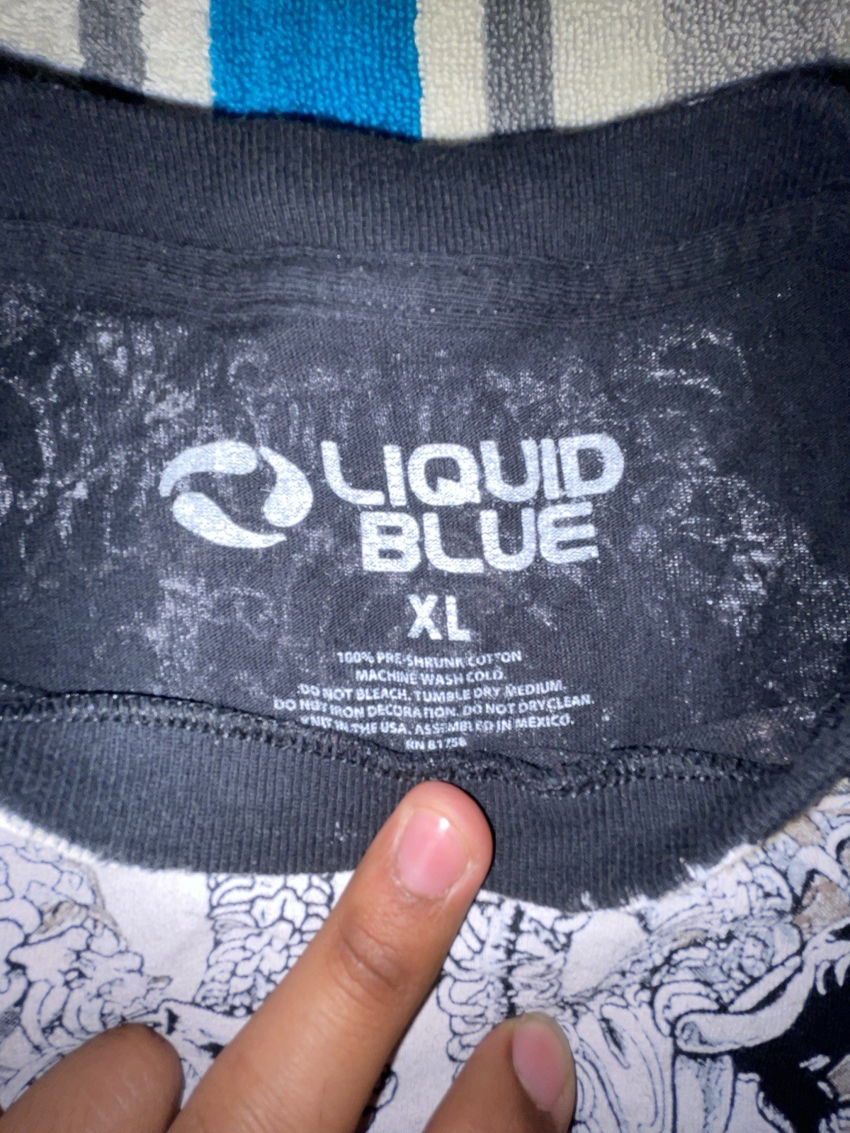 Liquid Blue Men’s Black Cotton Crew Neck T-Shirt, Skull & Snake Graphic Print,XL