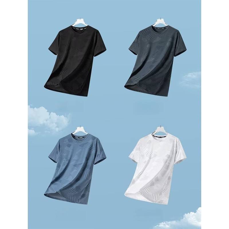 New Men's Polyester Fiber Plain Crew Neck Ice Silk Short Sleeves T-Shirt M-5XL gallery