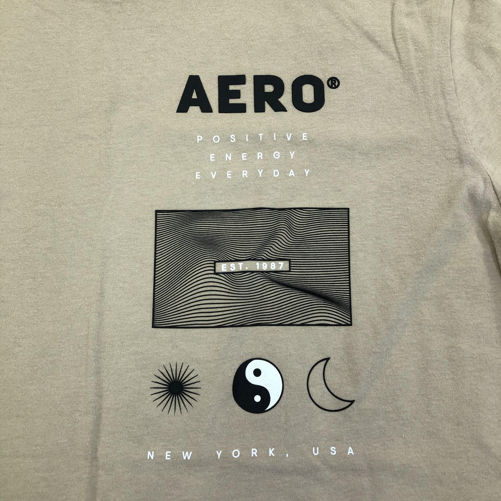 Aeropostale Shirt Mens Medium Beige Positive Energy Graphic Tee Tagless Yin Yang gallery