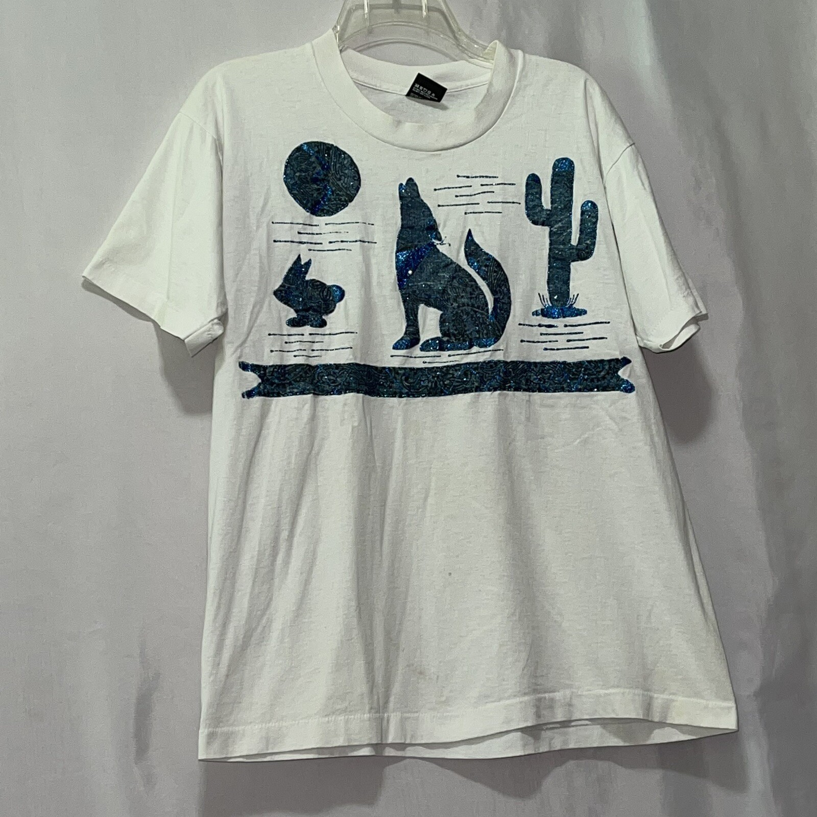 Vintage nature tee wolf moon single stitch glitter handmade grandma size xl e214 gallery