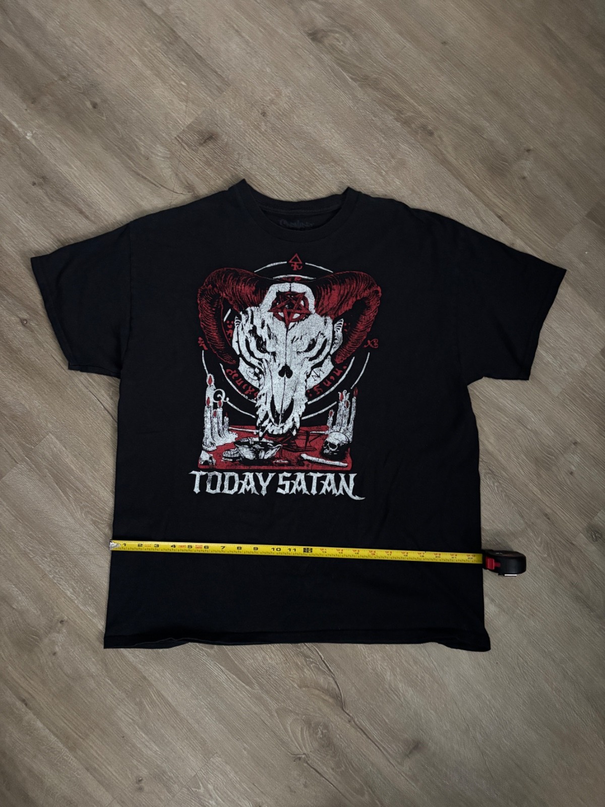 spencer’s today satan ram skull pentagram graphic t-shirt black size xl