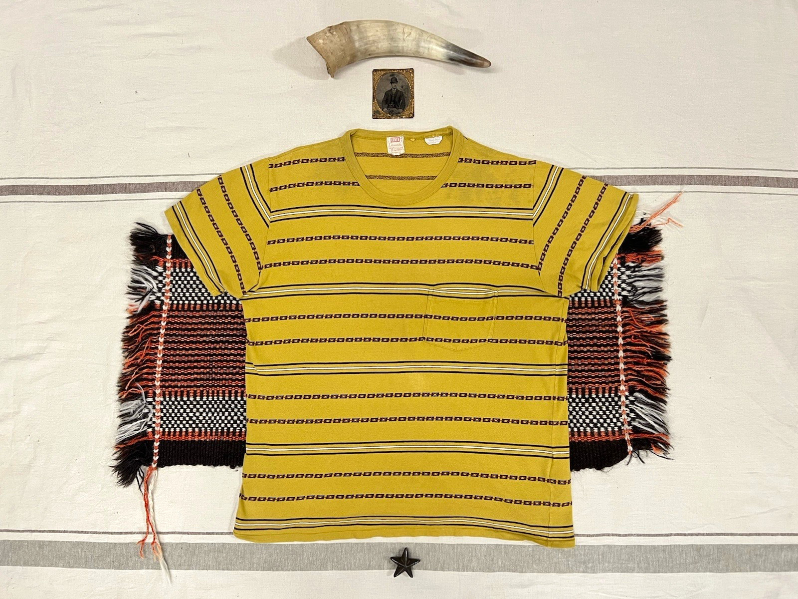LVC T-Shirt L Levi's Vintage Clothing Casuals Chain Stripe Mustard Yellow 2013 gallery