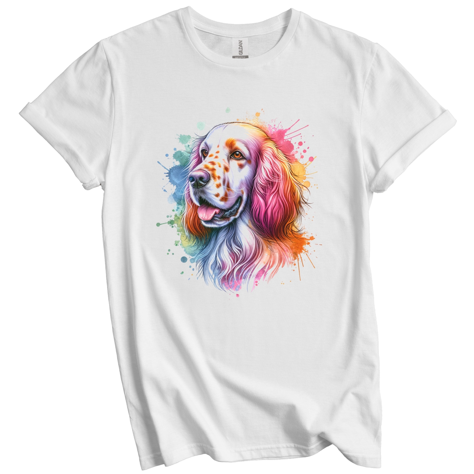 English Setter Rainbow Watercolor Portrait Dog Lover T-Shirt English Setter Gift gallery