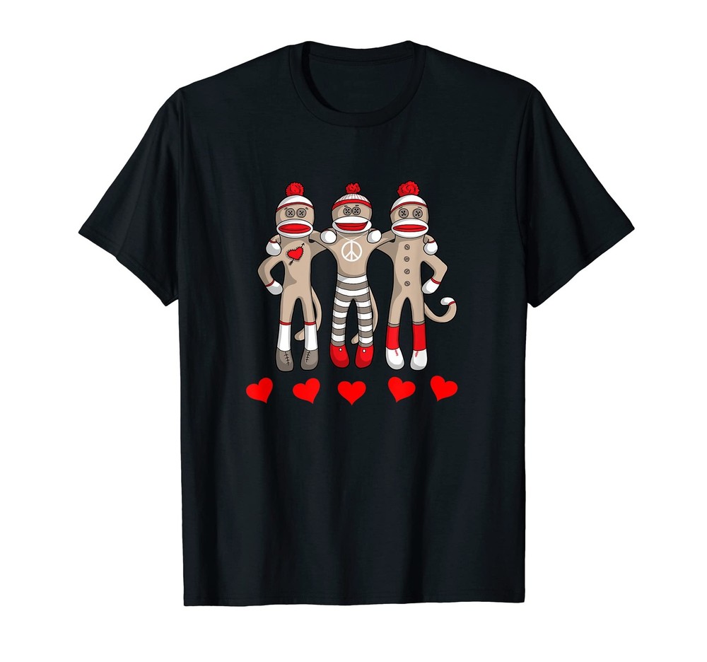Sock Monkey Happy Valentine’s Day Heart Peace Love Friends T-Shirt