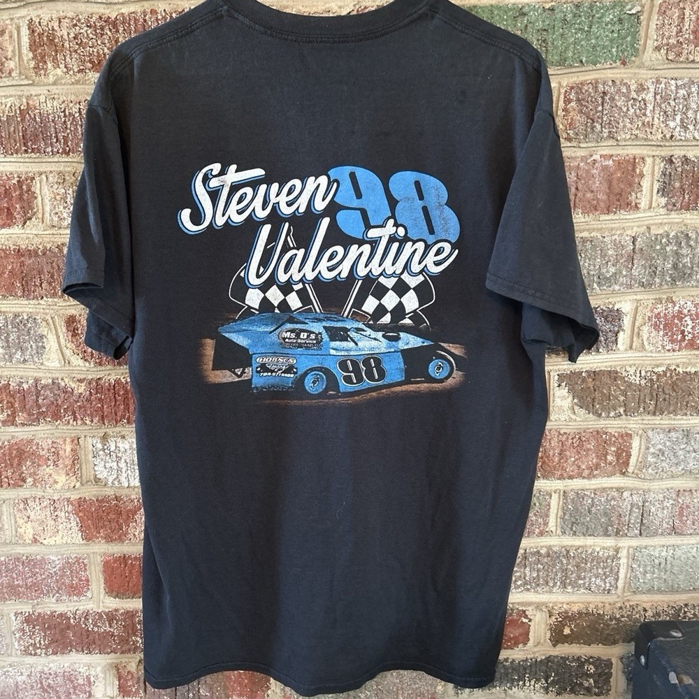 Gildan DryBlend Team 98 Steven Valentine Racing Black Graphic T-Shirt Crew L