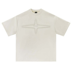 Star letter printed suede short sleeved shirt_Casual Retro street wear