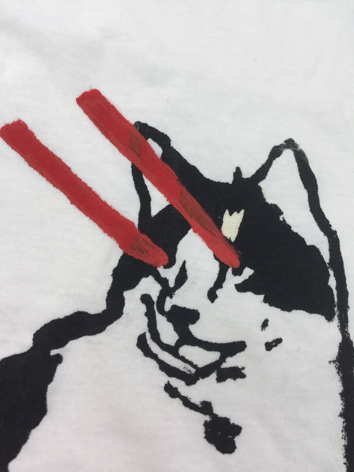 LASER CAT T-SHIRT - Hand Made Silk Screen Printed White Tee, Mens 2XL gallery