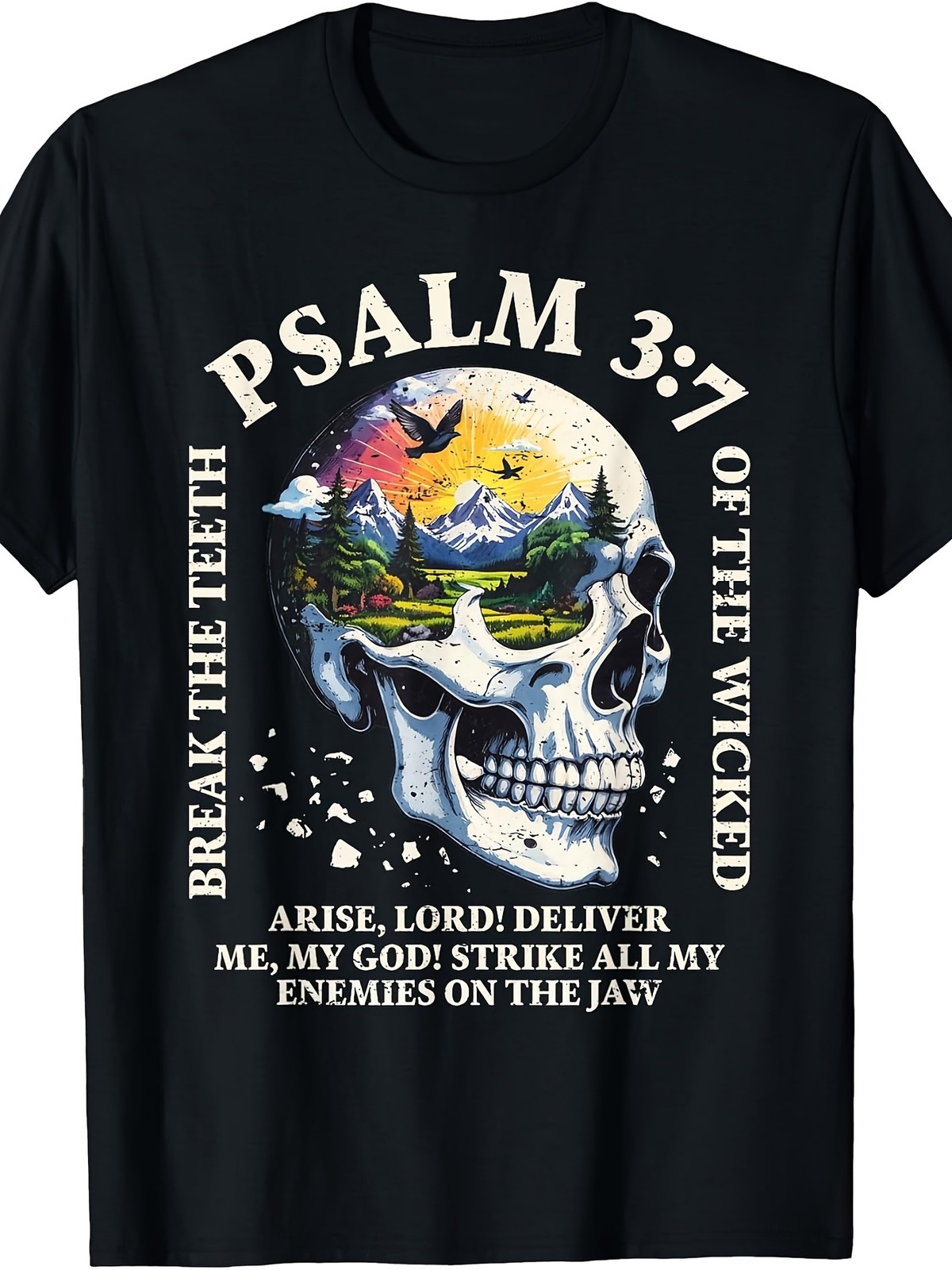 Psalm 3 7 Sunset Skull Christian Faith Religious Bible Verse T-Shirt gallery