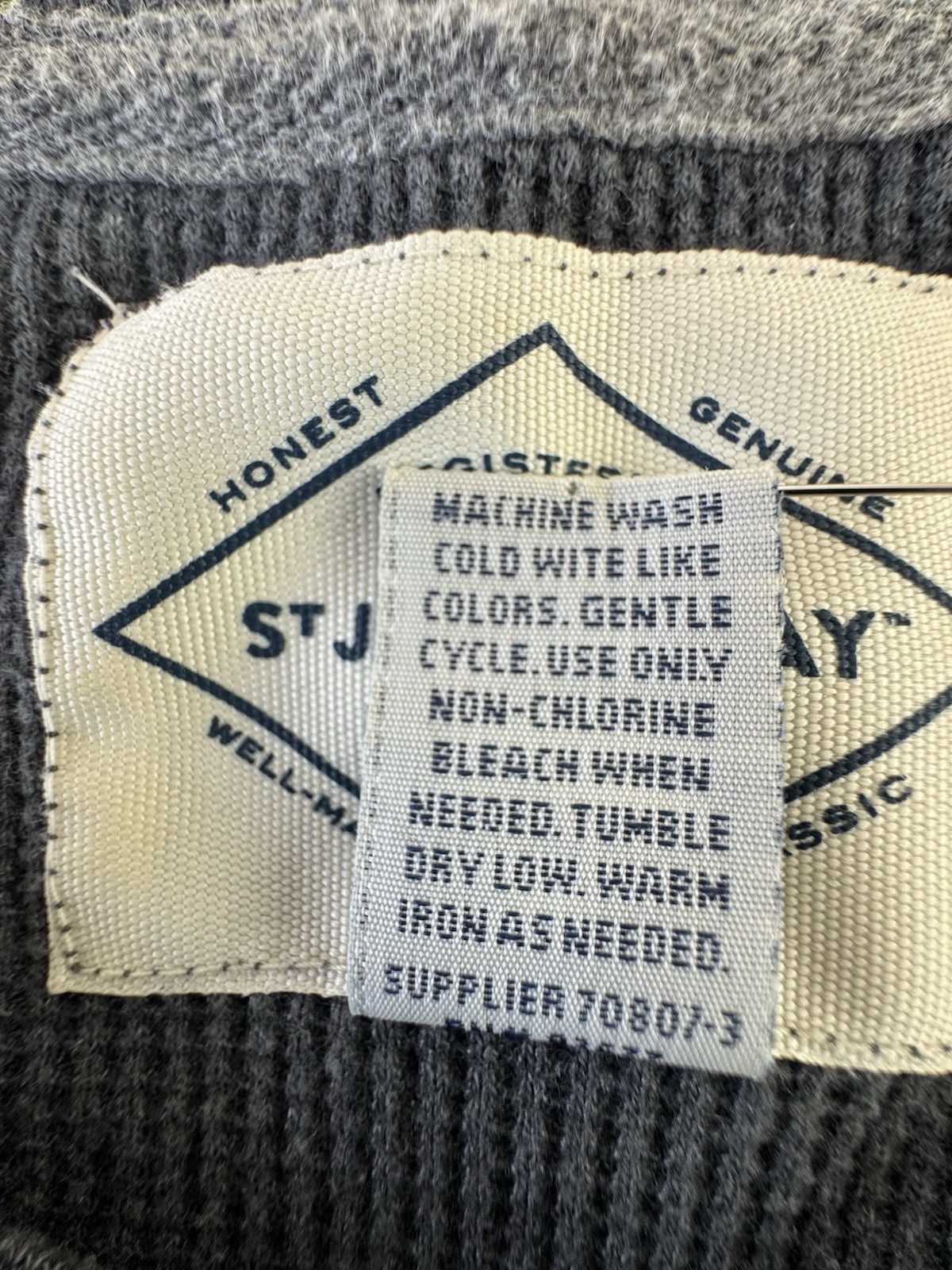 St Johns Bay Henley Men's 2XL Gray Waffle Knit Button Long Sleeve Stretch Shirt gallery