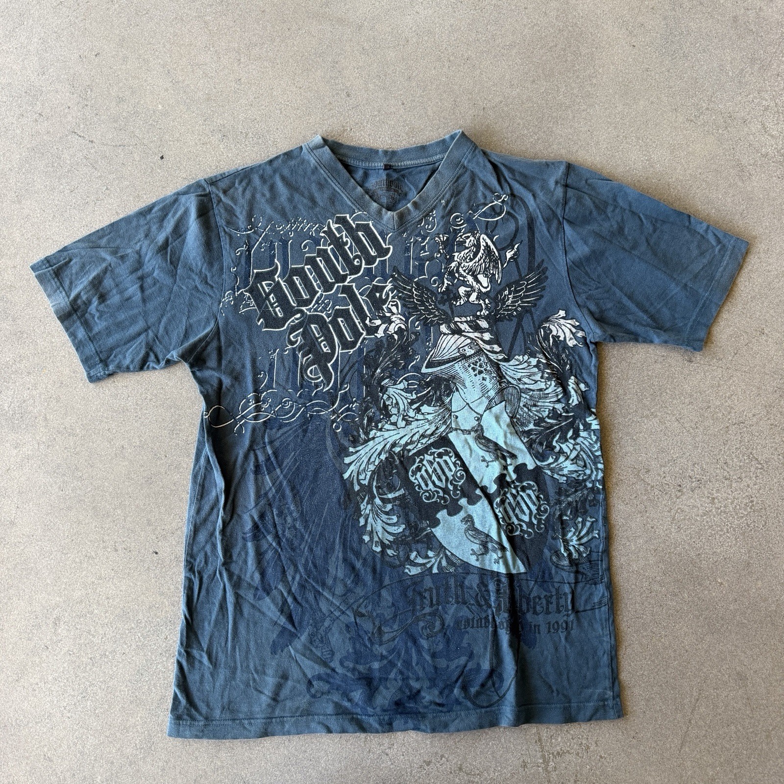 Vintage Y2K SouthPole Shirt Mens Large Blue Grunge AOP Streetwear Grunge Punk
