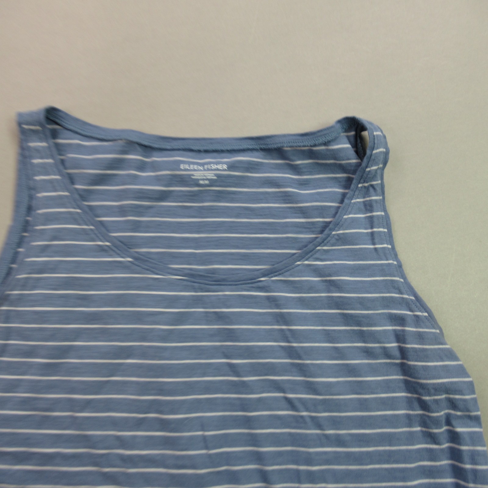 Eileen Fisher Shirt Mens Medium Sleeveless Crew Neck Blue Lightweight Stripes gallery