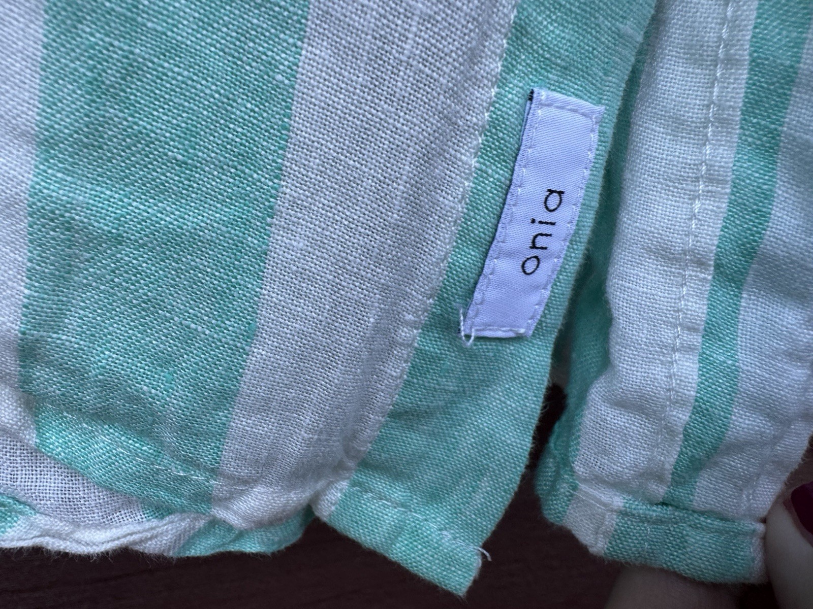 Onia Popover Mens Green Shirt Stripe 100% Linen Men Size Large Beach gallery