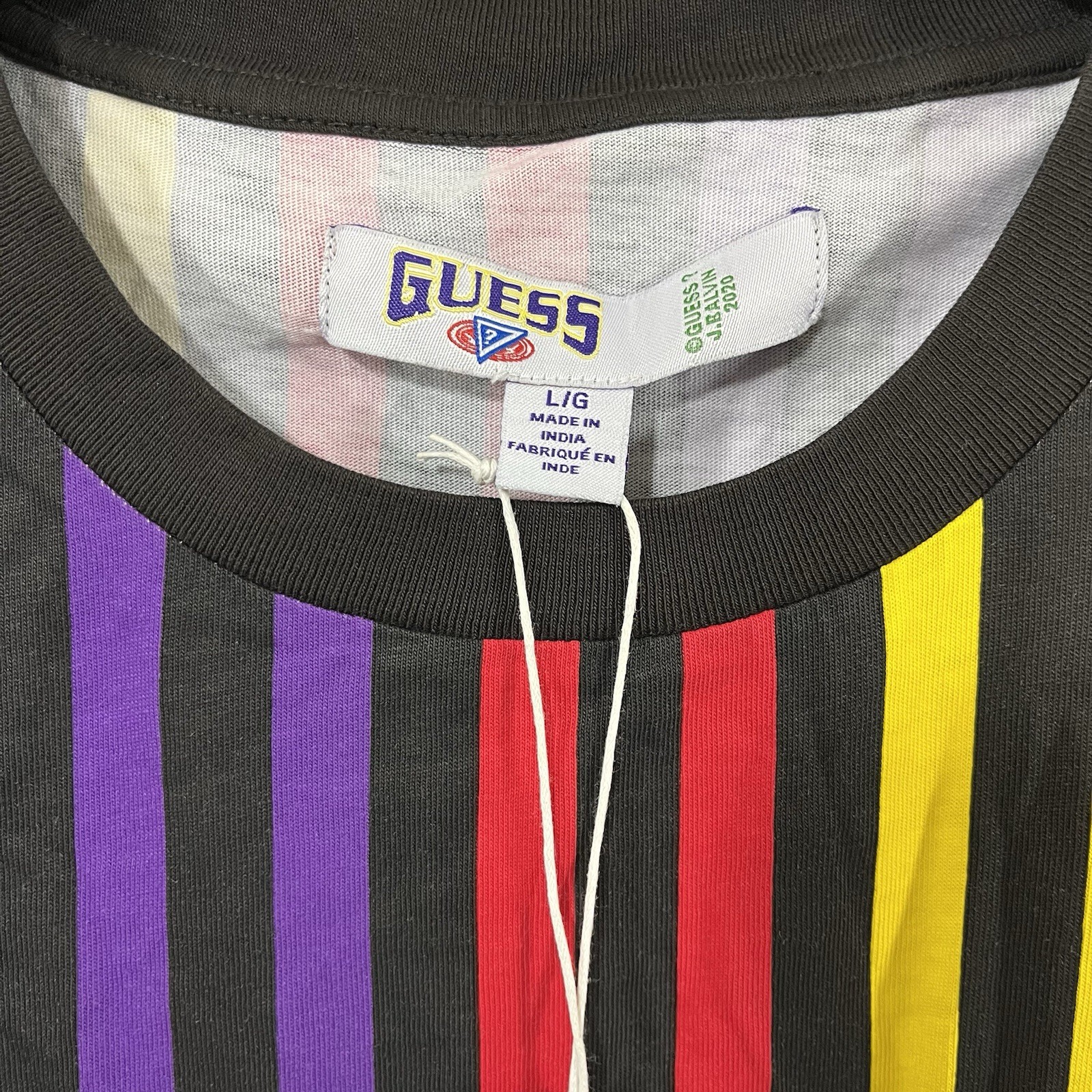 Guess x J Balvin Mens Large Elevator Striped T- Shirt Embroidered Multicolor NWT gallery