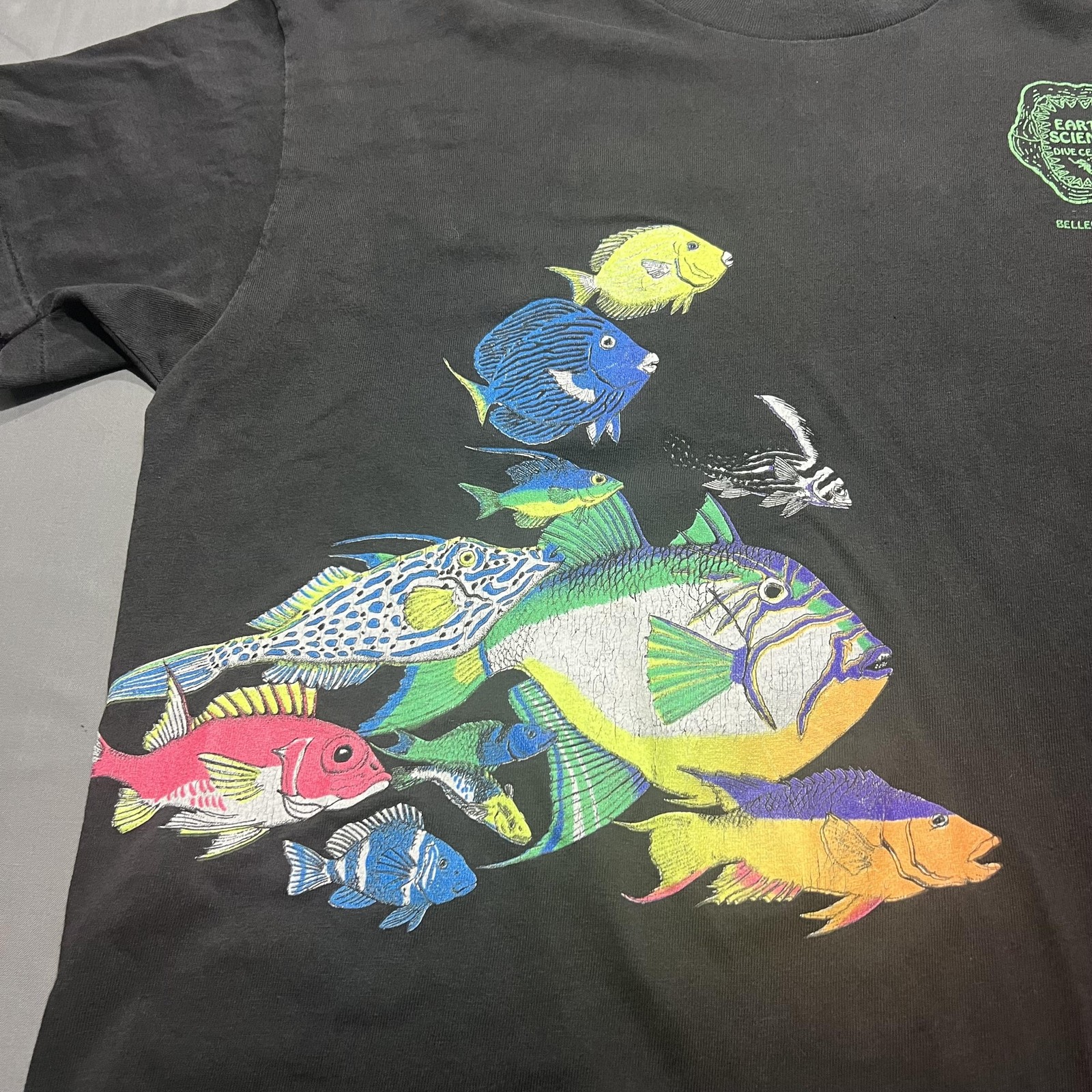 Velva Sheen Shirt Mens XL Black Earth Science Dive Center Ocean Fish Graphic Tee gallery