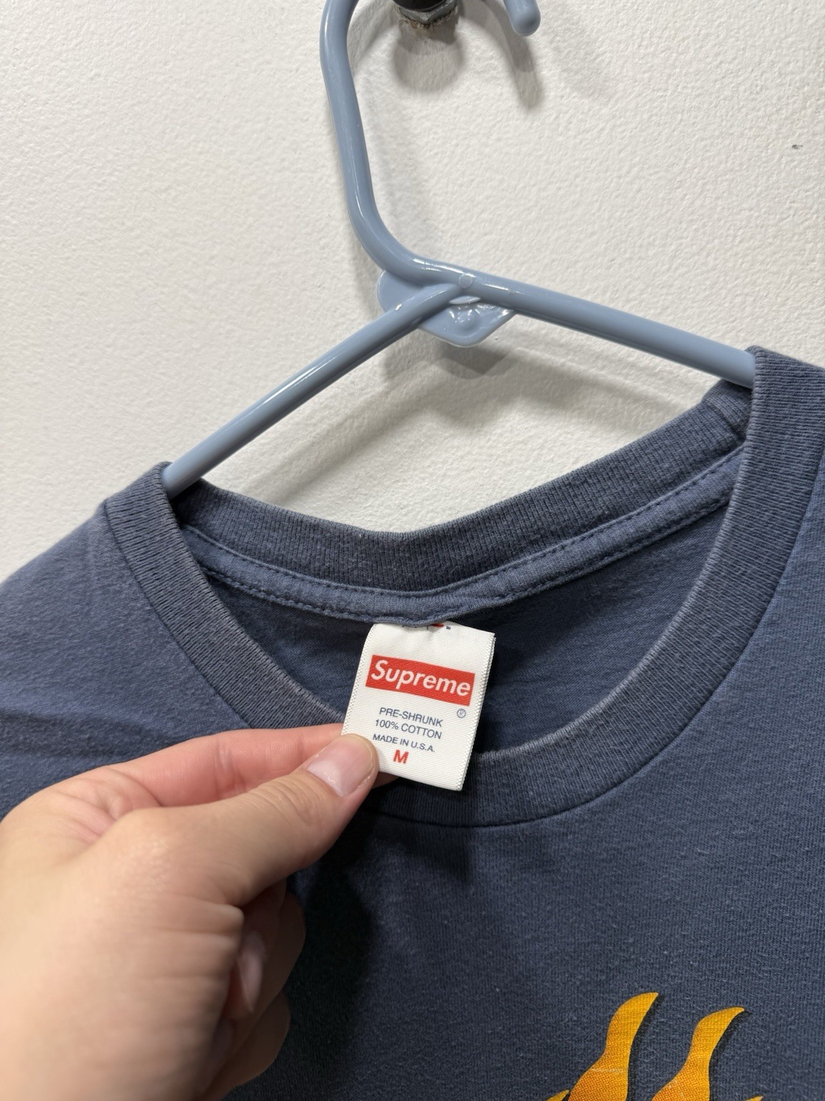 Supreme FW17 Flames Blue T-Shirt Size Medium Distressed Faded See Pics gallery
