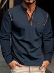 New Men’s Navy-Blue Long Sleeve Crew Neck Sports Shirt Soft Slight Stretch XL