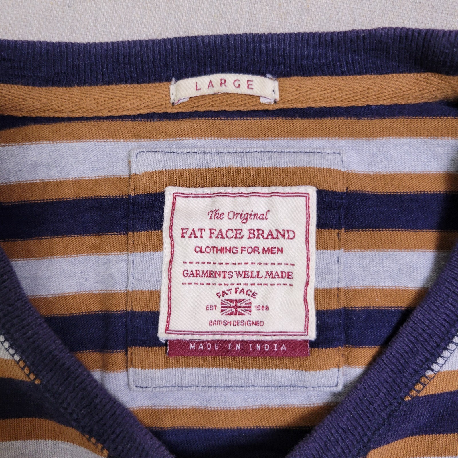 Fat Face Brand Shirt Men's Size L Multi Stripped Cotton Long Sleeve Crewneck Tee gallery