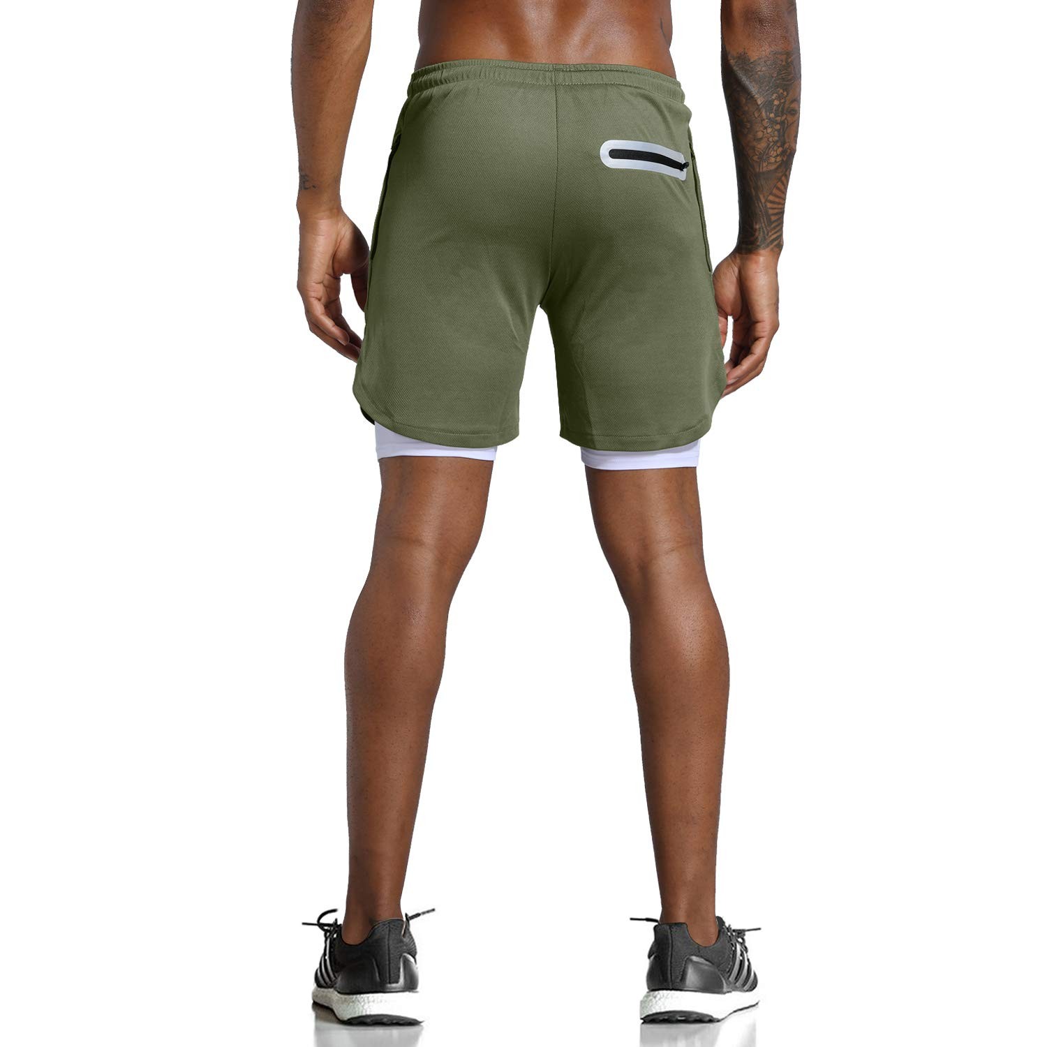 Leidowei Men's 2-in-1 Running Shorts Workout Jogger Gym Large, Green gallery