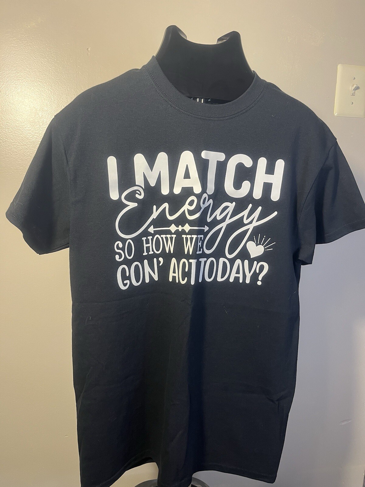 Gilden ,I MATCH Energy SO HOW WE,Heavy Cotton T-Shirt Size M Black Graphic,,New