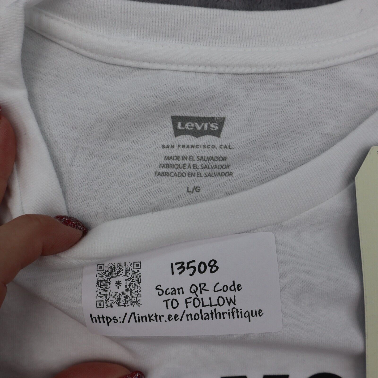 Levi Strauss Shirt Mens L White Short Sleeve Crew Neck Graphic Print Cotton Knit gallery