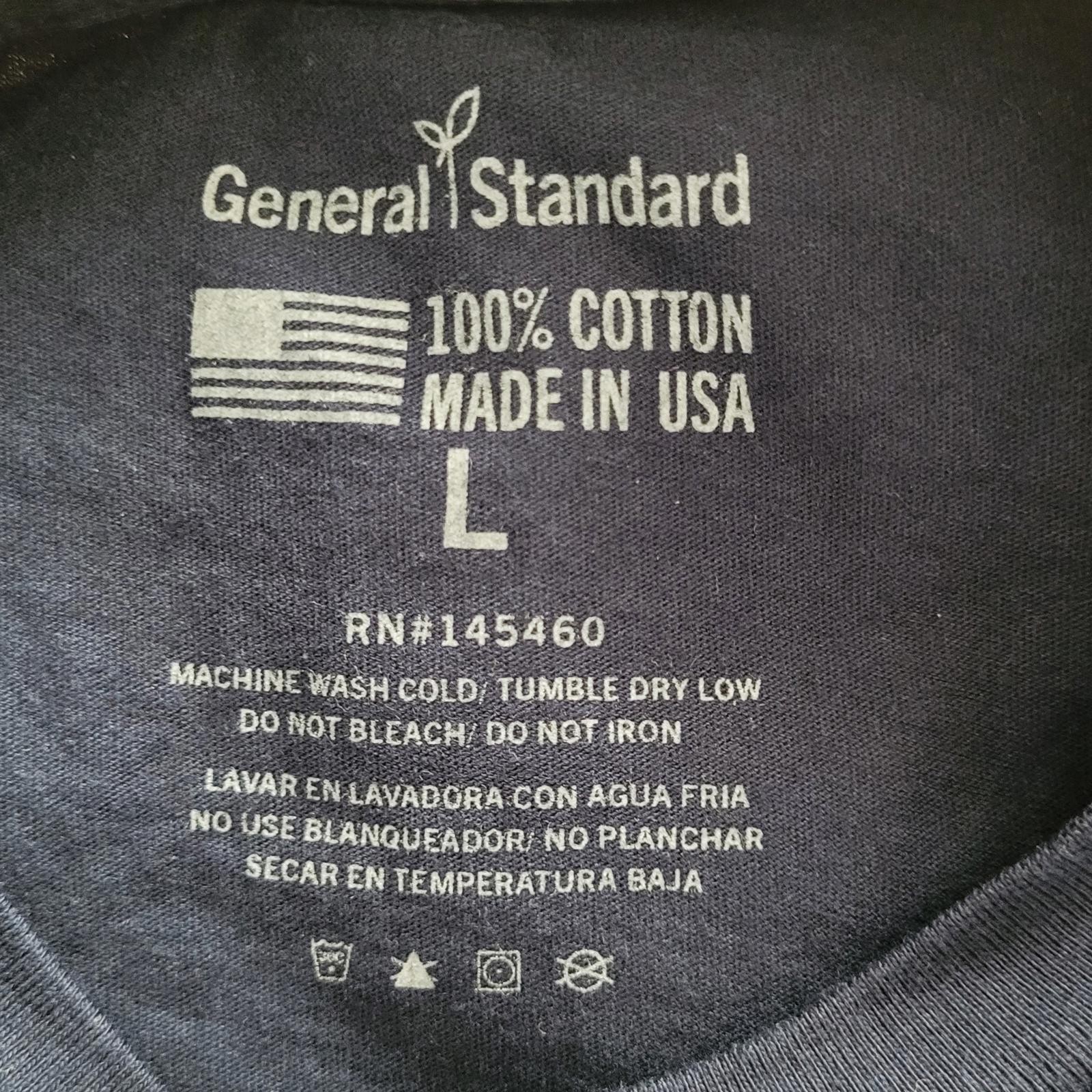 USA Men’s Large Navy T-Shirt General Standard 100% Cotton in the USA Graphic gallery