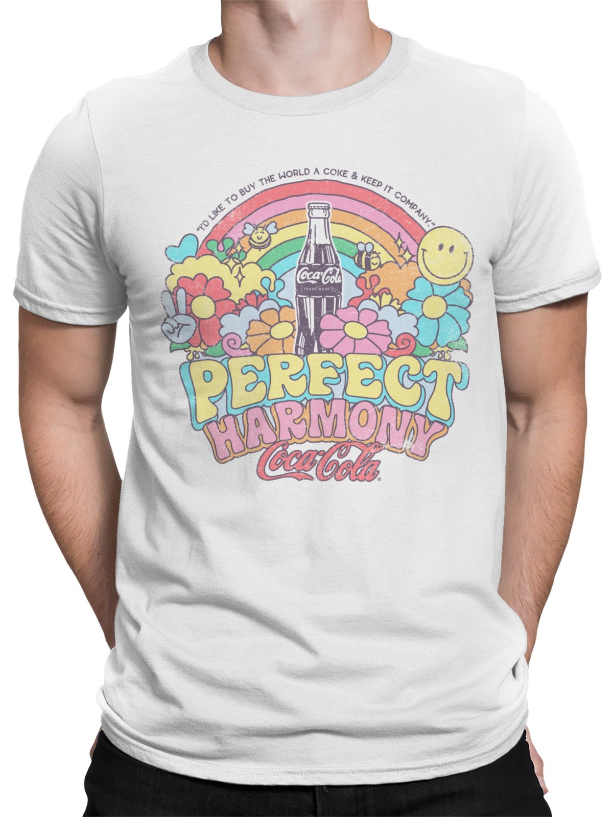 Officially Licensed Coca Cola Perfect Harmony Coke Rainbow Art Men's T-shirt gallery