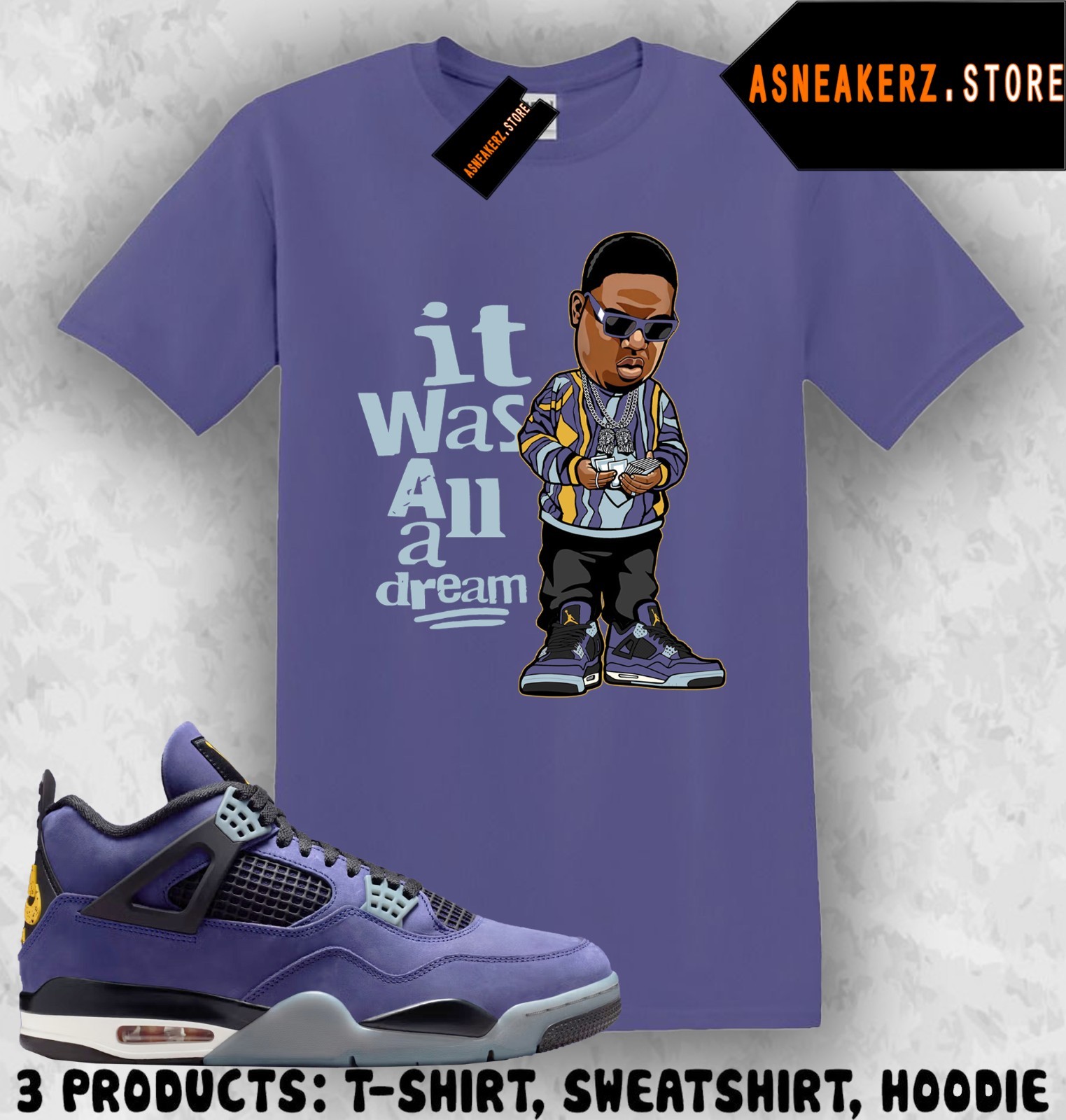 Tee Shirt Matching AJ 4 Lakers Lakeshow 2026 To Match Sneaker Sneakerhead Biggie
