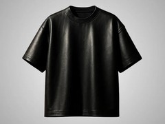 Men s Classic Style Black Leather T-Shirt In Genuine Lambskin Leather Shirt