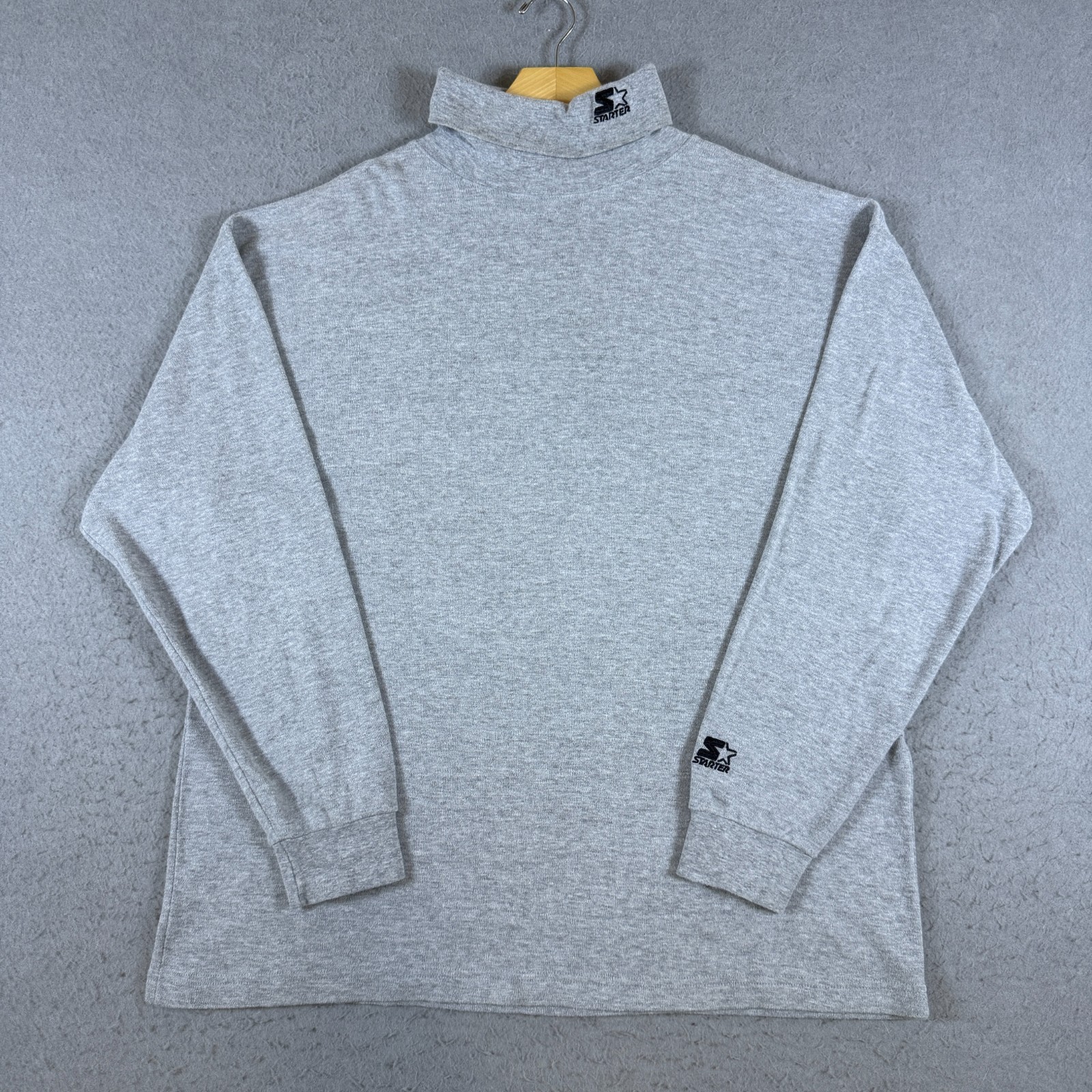 VTG 90s Starter Mens Mock Neck Long Sleeve Shirt Sz L Gray Blank Streetwear Y2K