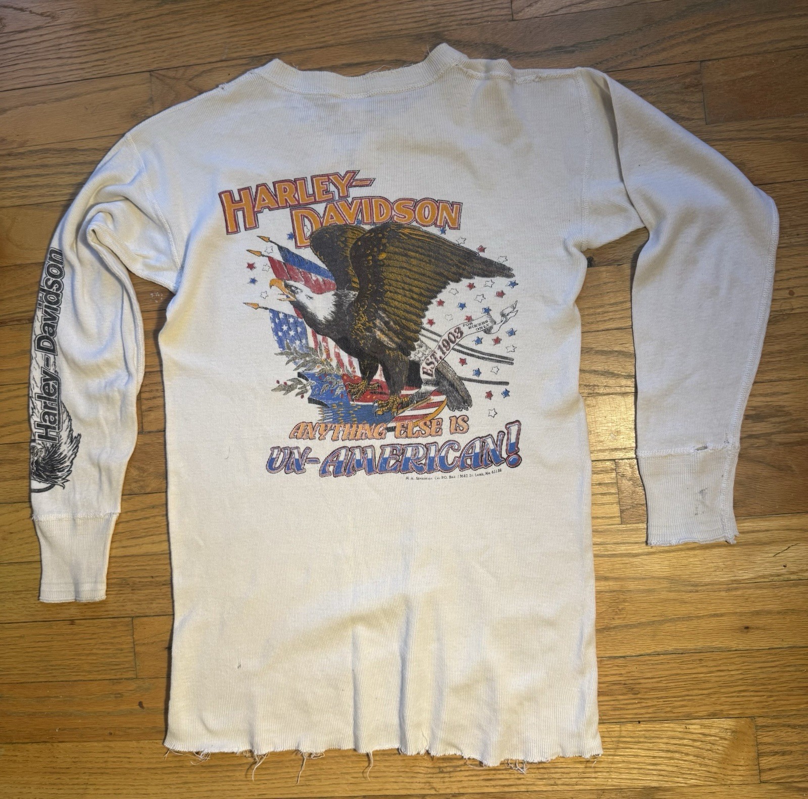 Vintage 80s Harley Davidson Anything Else Is Un-American LS Thermal Henley Small