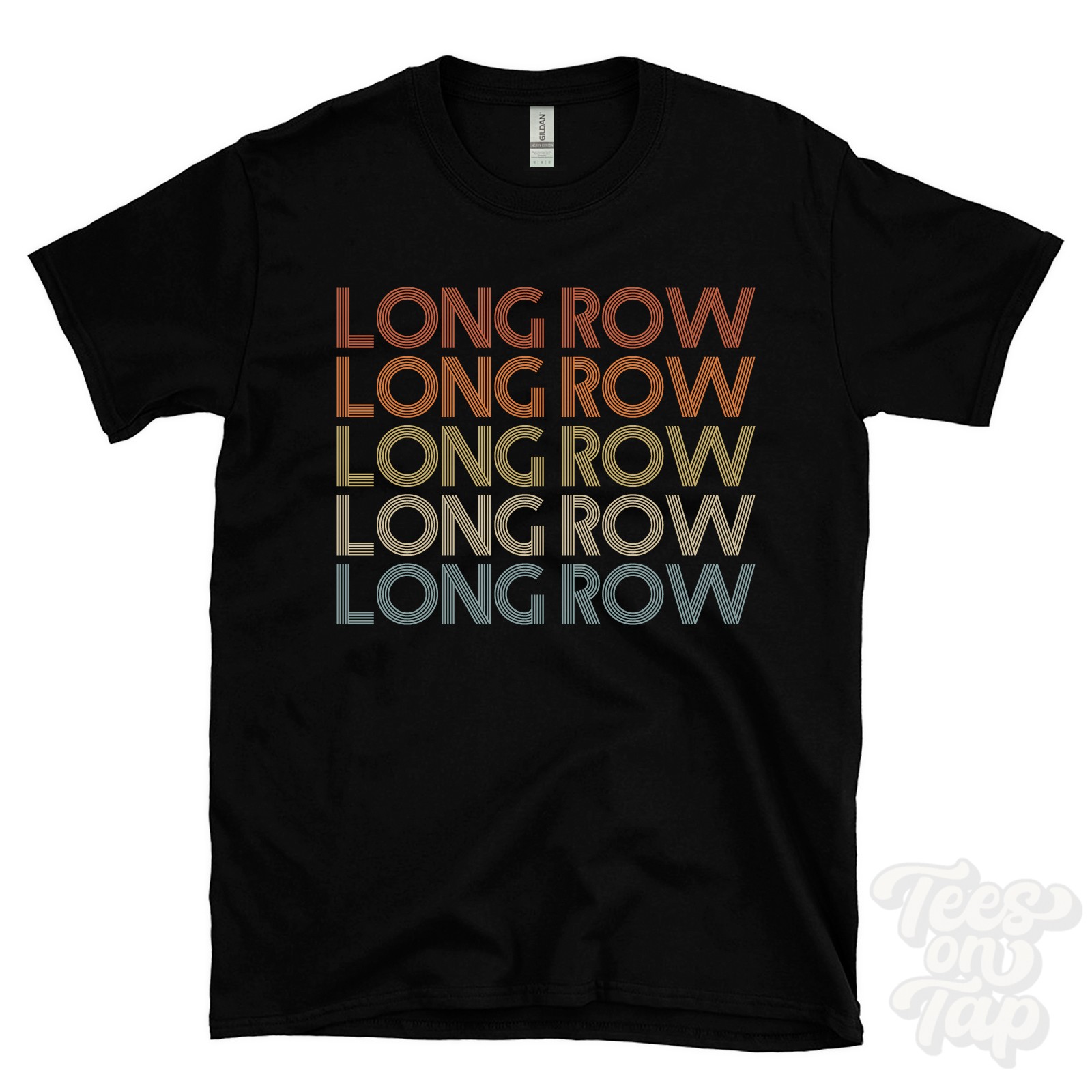 LONG ROW REPEATED RETRO STYLE T-SHIRT mens & womens uk place name gift