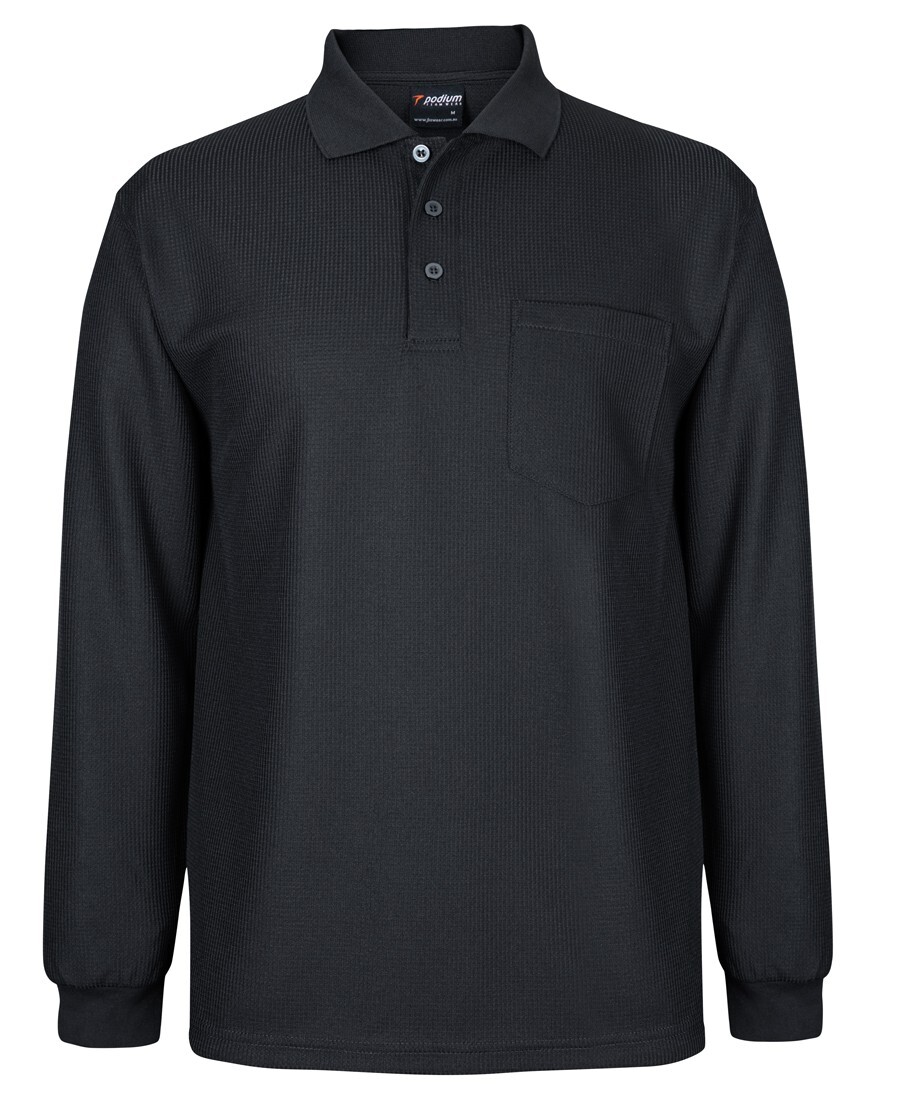 Podium Textured Long Sleeve Waffle Pocket Polo With Cool Moisture Wicking Fabric
