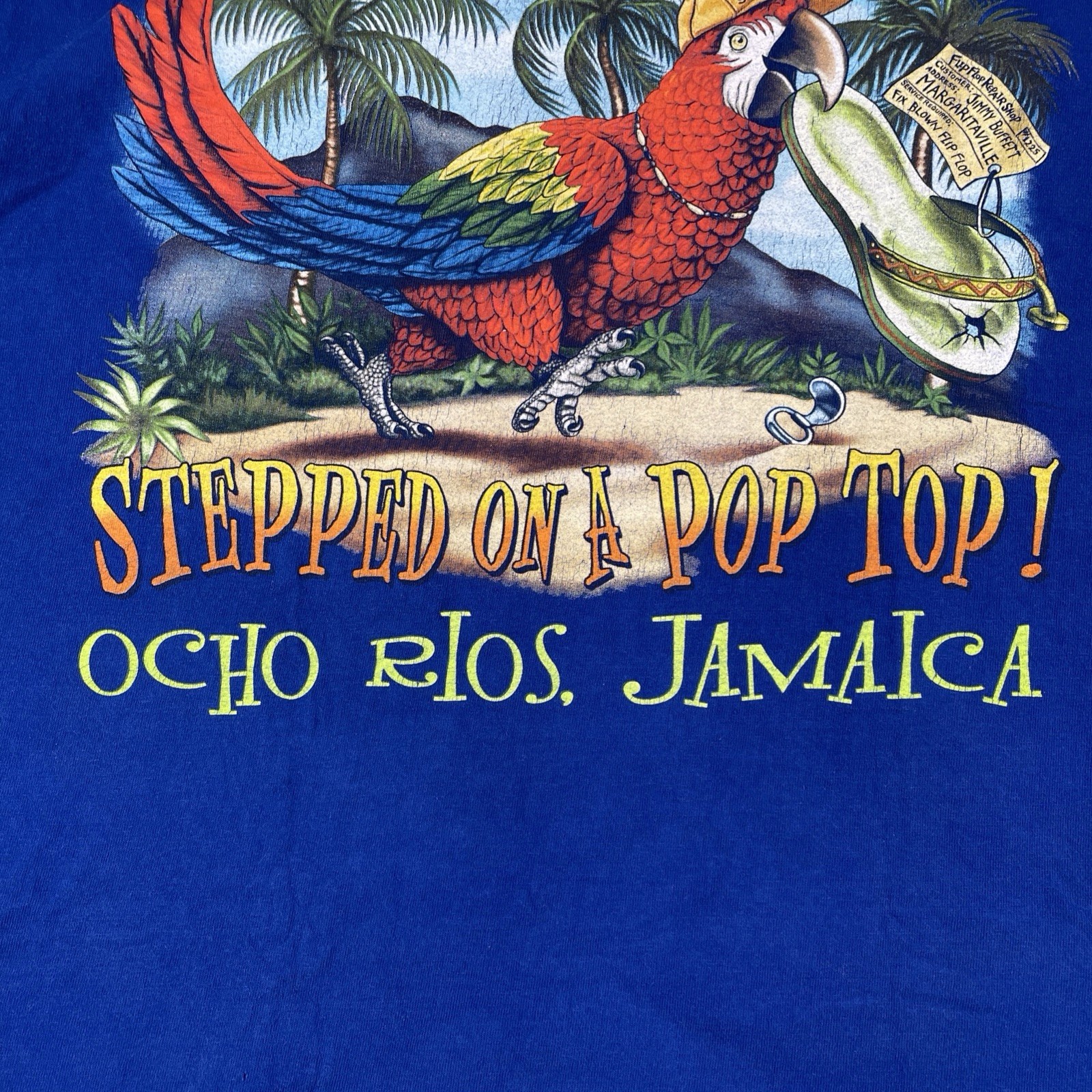 Vtg Jimmy Buffetts Margaritaville Ocho Rios Jamaica Blue XL Shirt Parrot Funny gallery