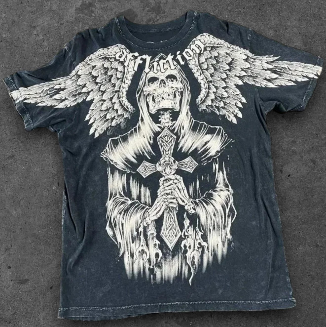 Mens Dark Angel T Shirt Black Affliction Style Streetwear Grunge S-6XL