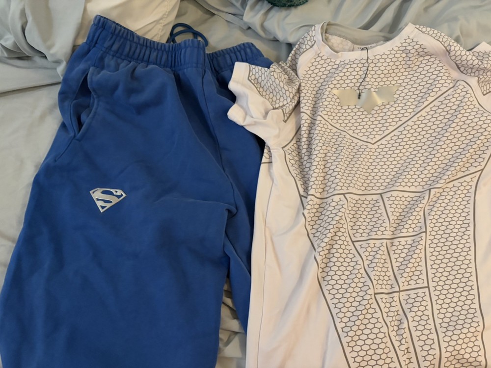 Young La Superman Blue Sweats Size M And Young La DarkKnight White Shirt Size L