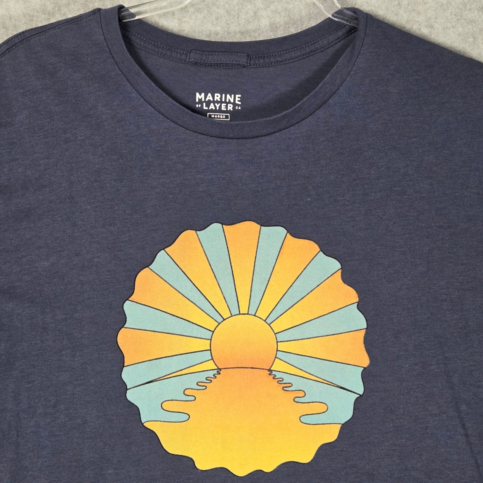 Marine Layer Men Large T-Shirt Short Sleeve Navy Blue Sunset Cotton Tencel