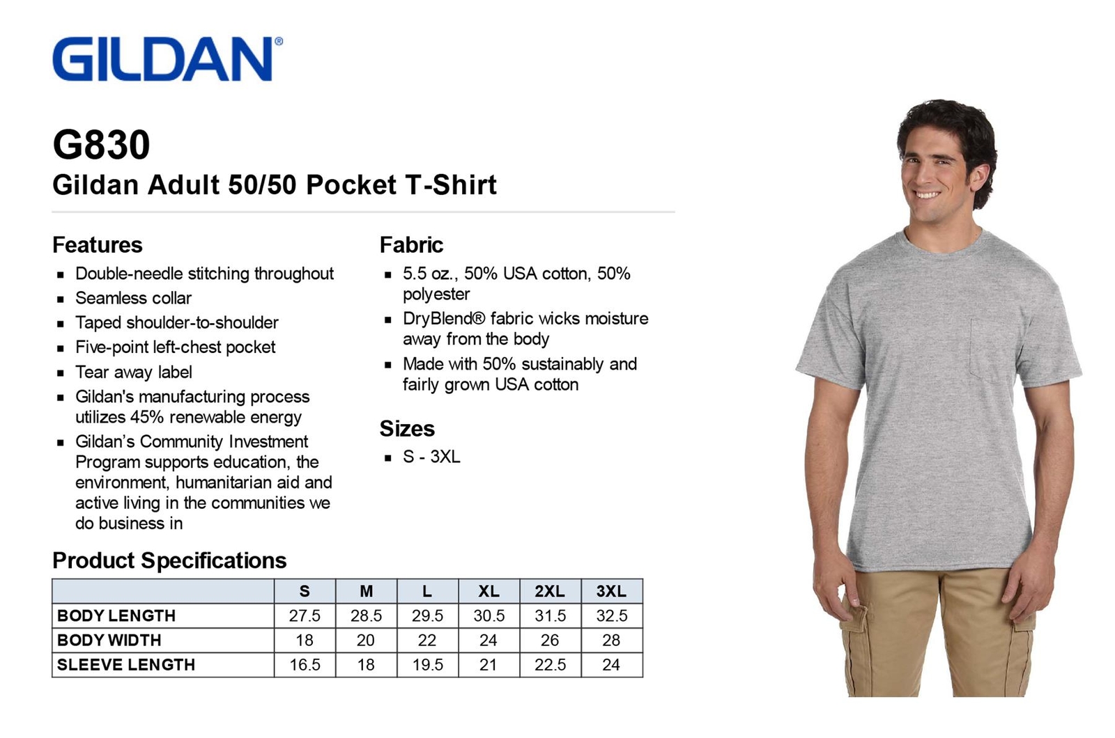 Gildan Mens T-Shirt Pocket Short Sleeves DryBlend 5.6 oz 50/50 Big Sizes BG830 gallery
