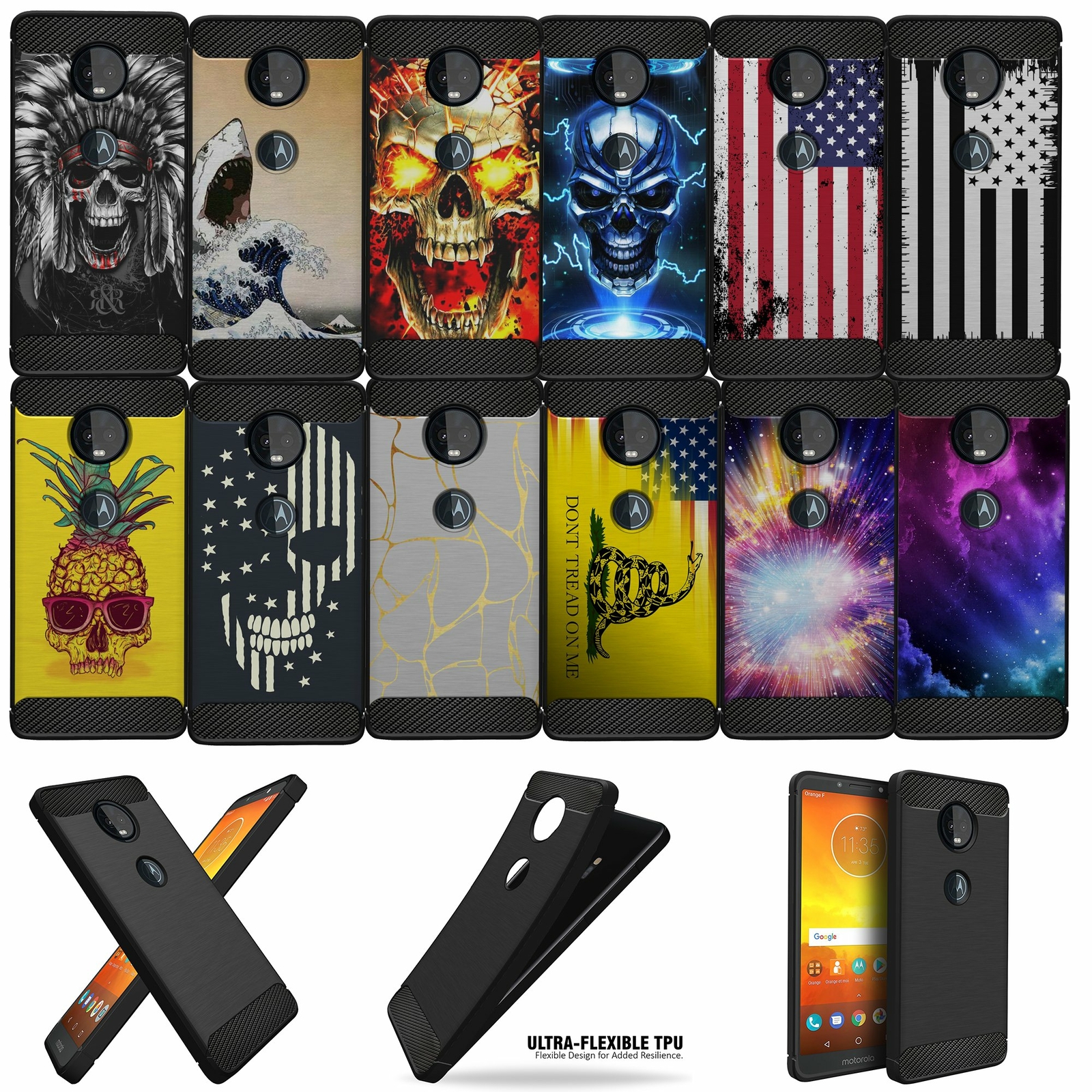 For (Moto Z3 / Z3 Play) Shock Case with Grip Texture Flexible Black TPU
