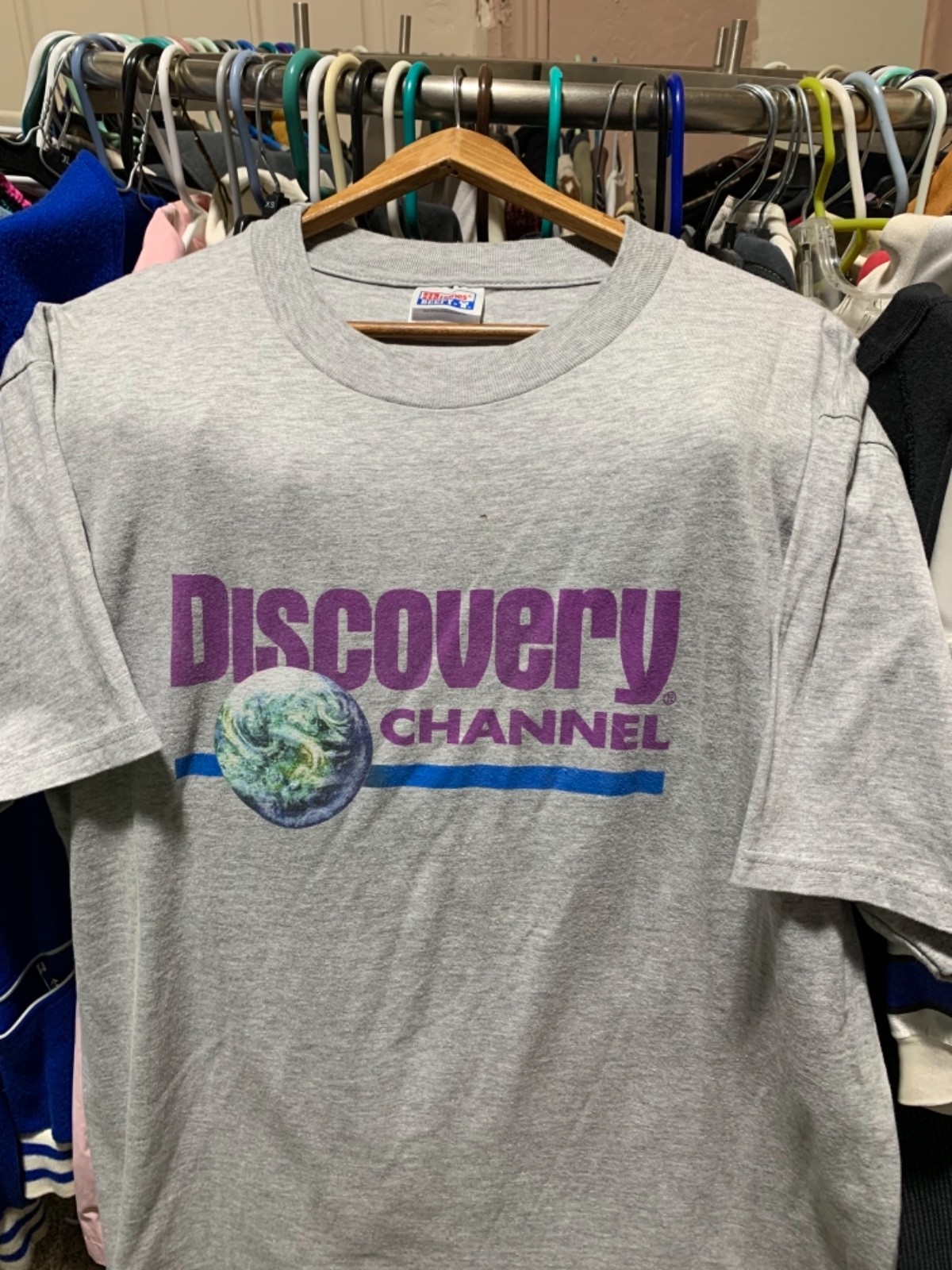 vintage discovery channel t shirt grey promo script Hanes sz large gallery