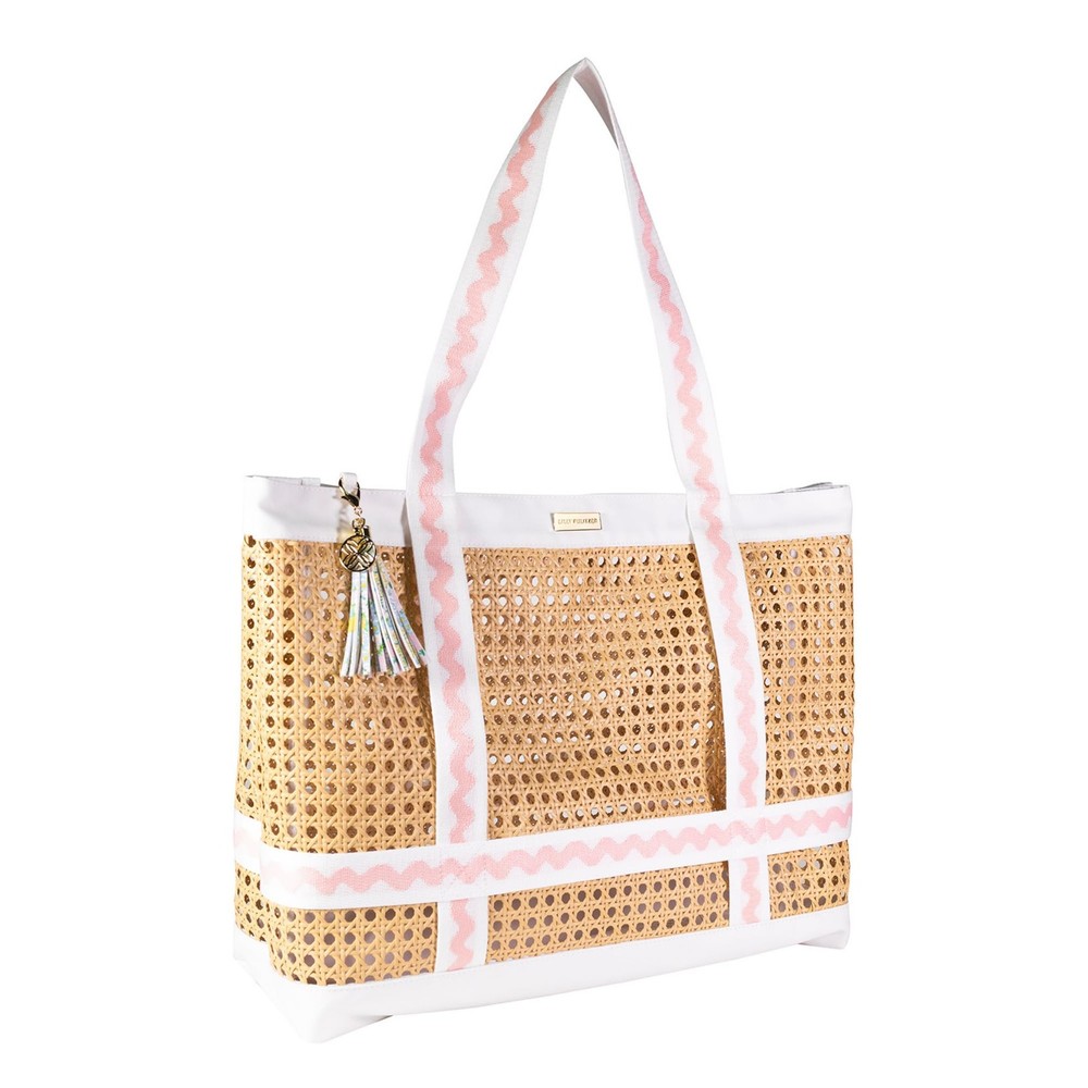 Large Travel Tote Bag with Hat Holder Strap, Caning Beach Bag with Tassel Key…