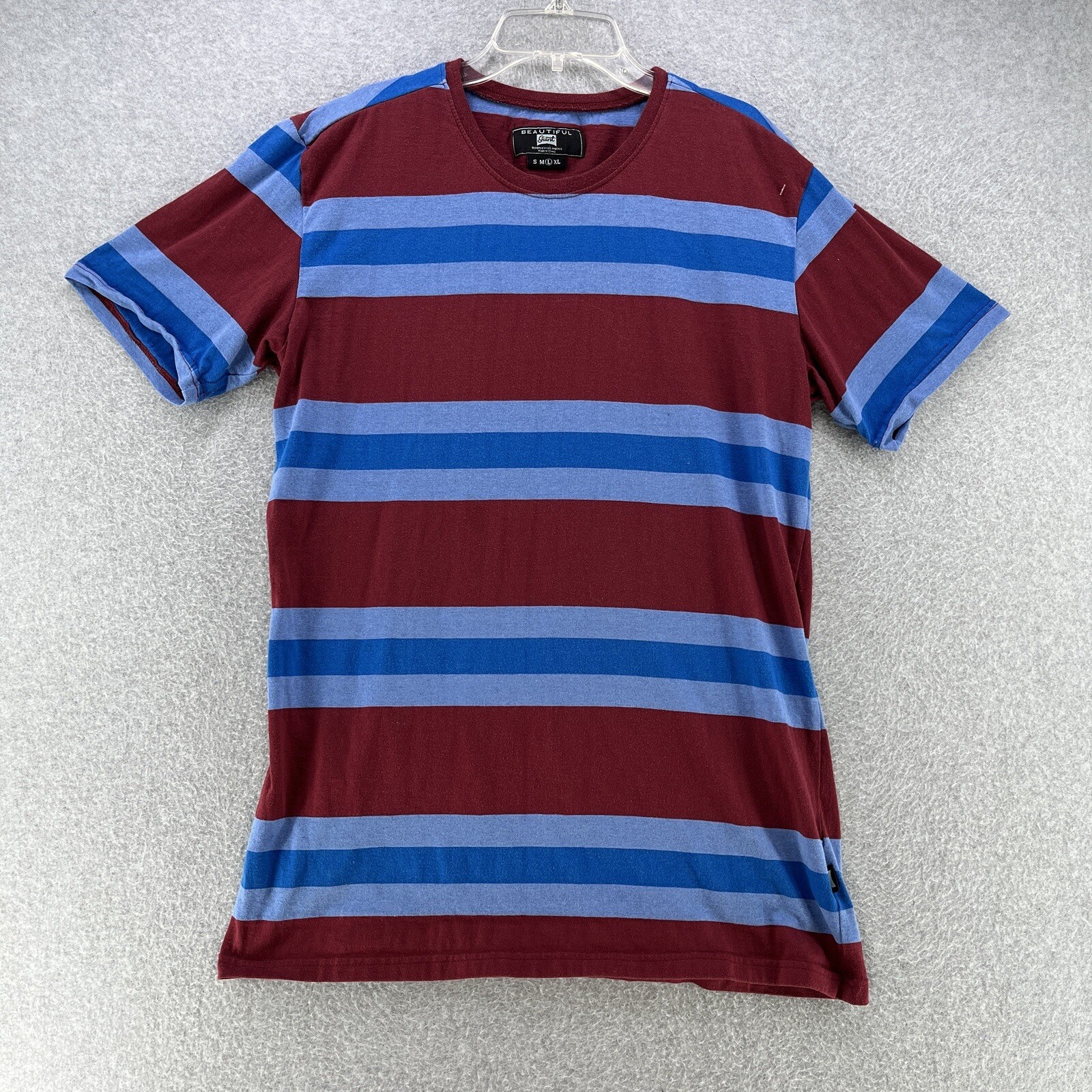 Beautiful Giant Mens T Shirt Large L Striped Multi Color Camisa Cotton Polyester