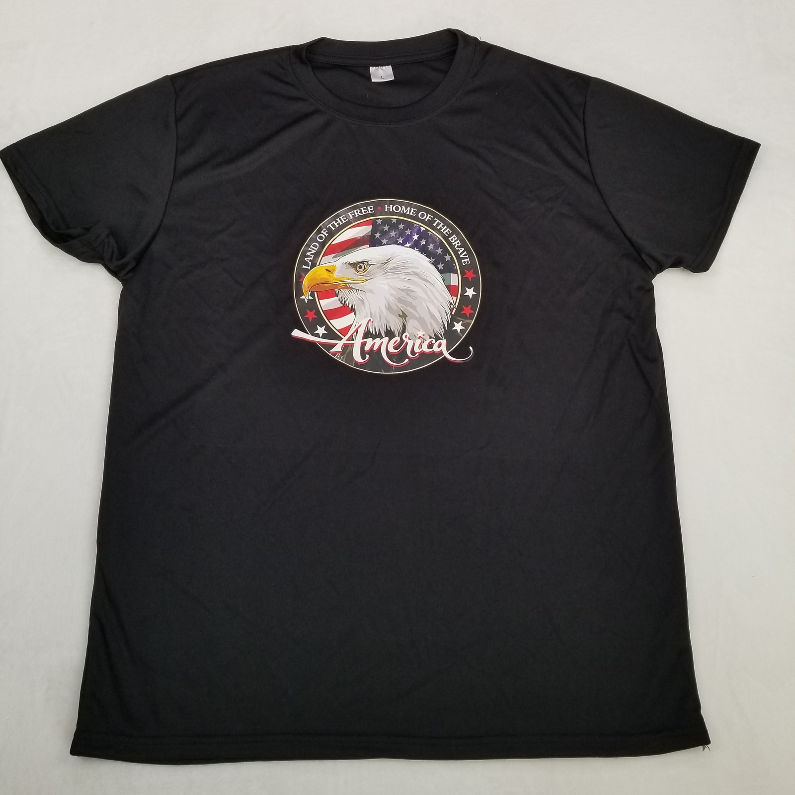 Men's Black Land of the Free Home of the Brave T-Shirt Size L Bald Eagle America gallery