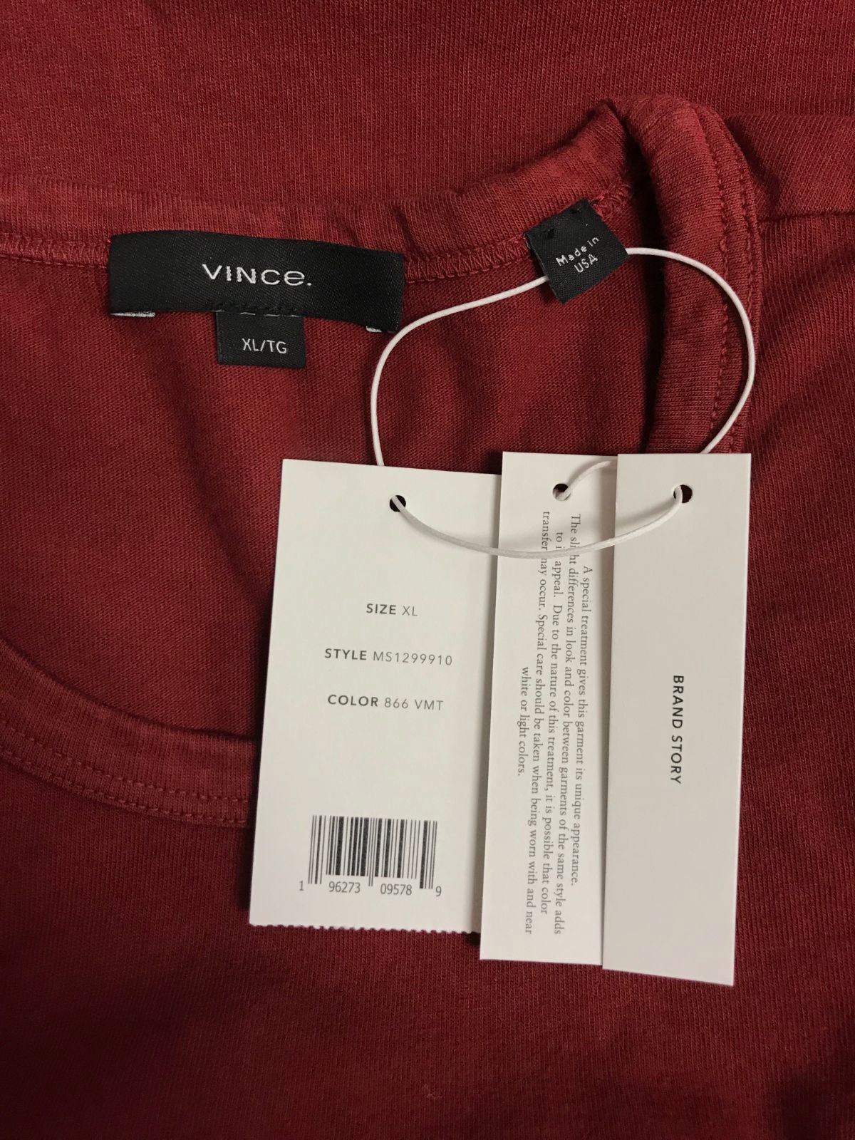 $80 Vince Men's Red Solid Garment Dye Short Sleeve Cotton Crew T-Shirt Size XL gallery
