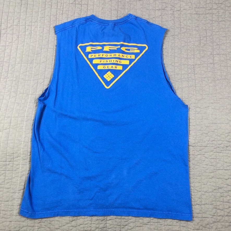 Columbia T Shirt Men Large Blue PFG Graphic Logo Fishing Gear Muscle Sleeveless gallery