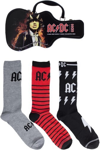 AC/DC – Perri’s – AC/DC – Crew Socks (3 Pack Collector Guitar Shape Tin) [New ]