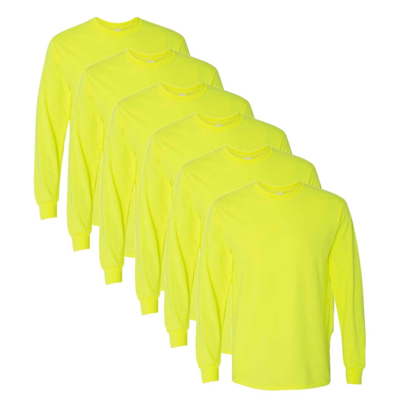 High Visibility Work Safety Green Long Sleeve Shirts Gildan 6 Pack Hi Vis Work