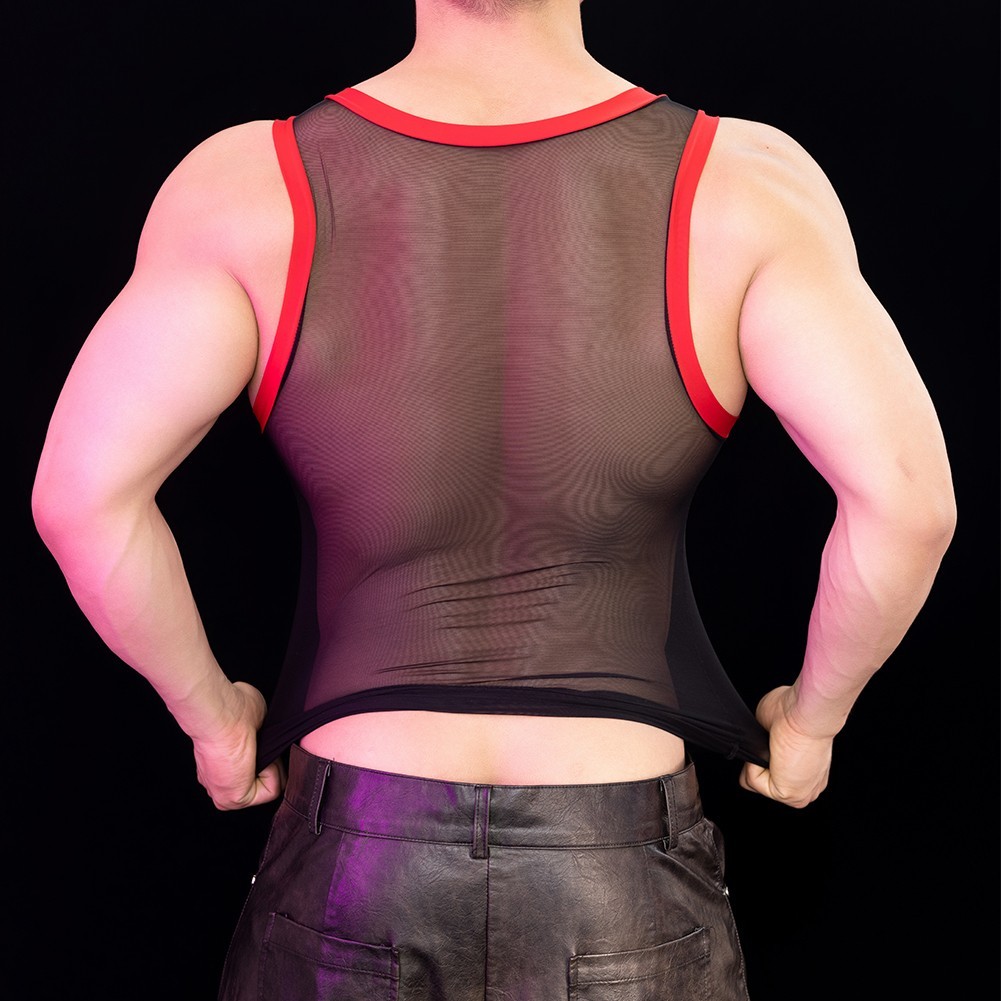 Men's Sports Sleeveless Vest Sheer Mesh Tank Top Nightclub Party Shirt gallery