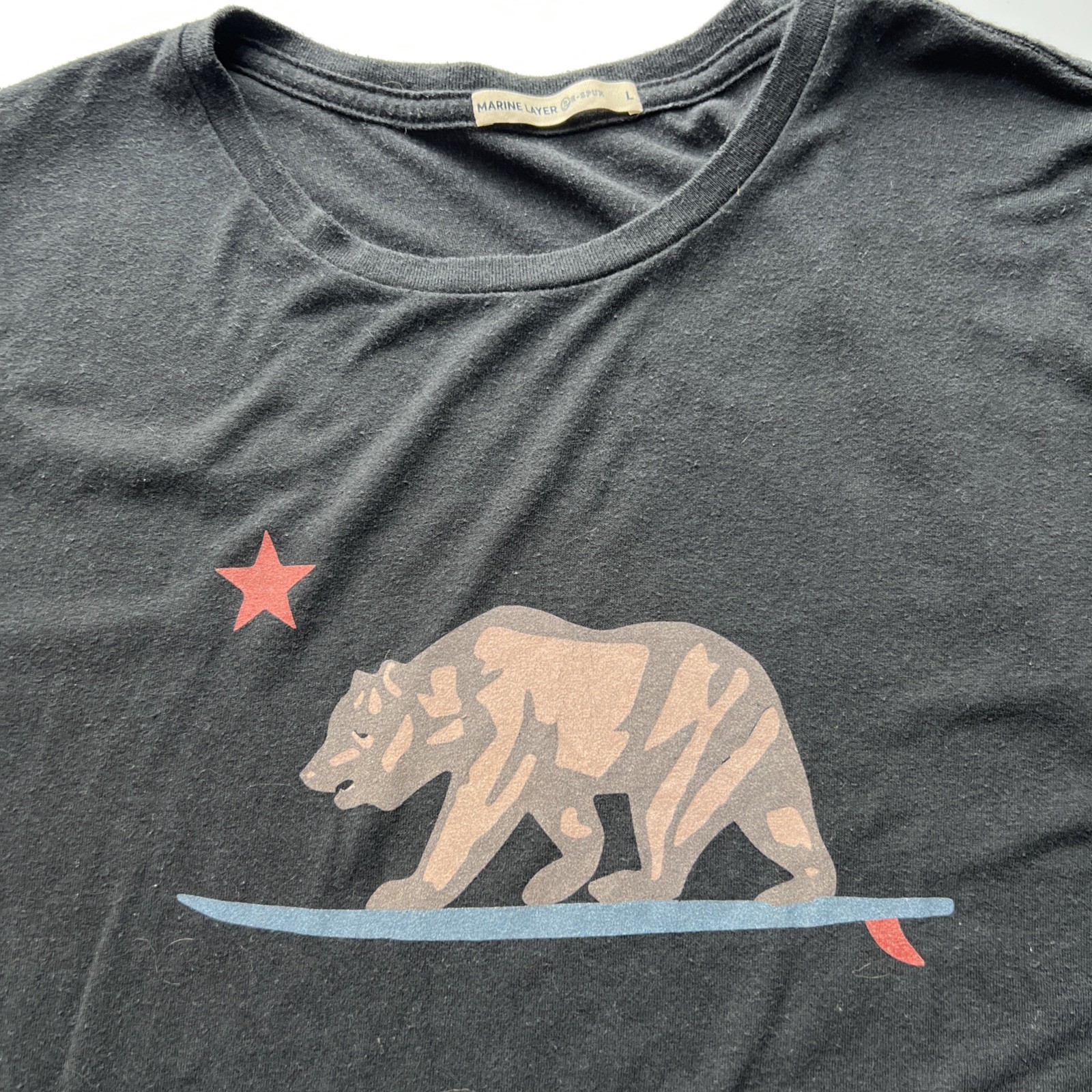 Marine Layer Re-Spun T Shirt Men's Large Black California Surfing Bear Graphic gallery