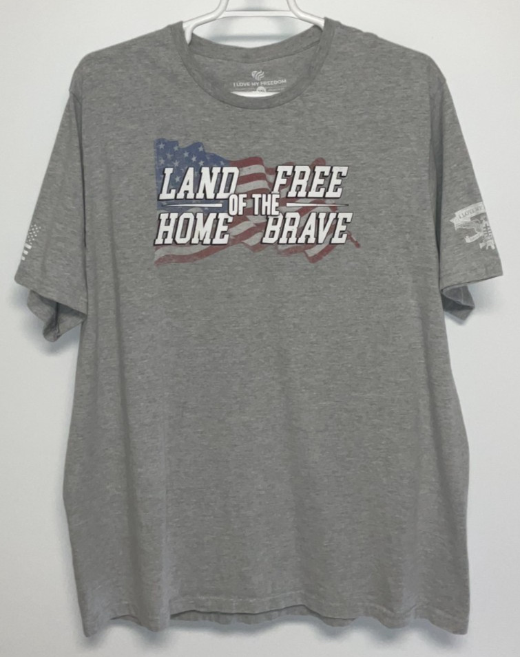 Land Of The Free Home Of The Brave Short Sleeve T-Shirt Men’s 4XL Gray