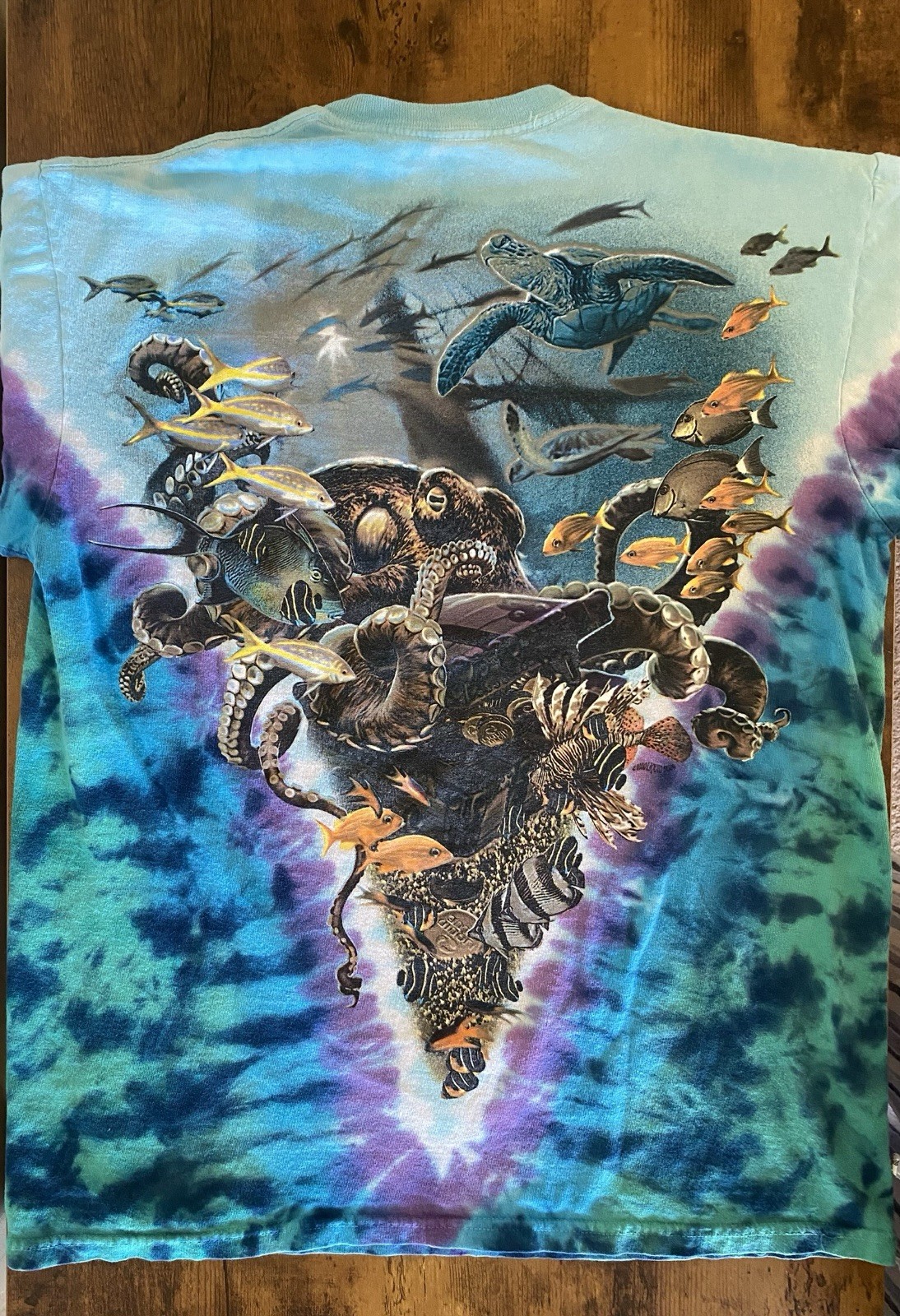 Vintage 90s Y2K Liquid Blue Aquatic Oceanlife Tie Dye Shirt Medium Fish Animals gallery